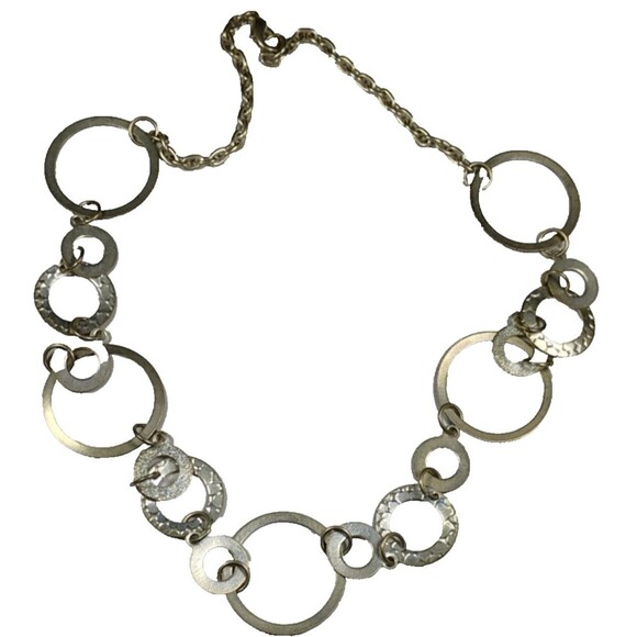 Unbranded Jewelry - Chunky Silver Tone Statement Necklace – Geometric Circle Ring Chain Bold Jewelry